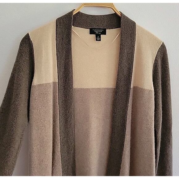 Charter Club Cashmere Luxury Open Front Knit Cardigan Colorblock Classic Preppy - Picture 3 of 11